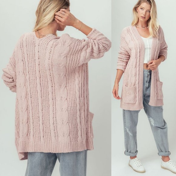 NEW Chunky Cable Rib Knit Open Front Long Cardigan - Picture 2 of 11